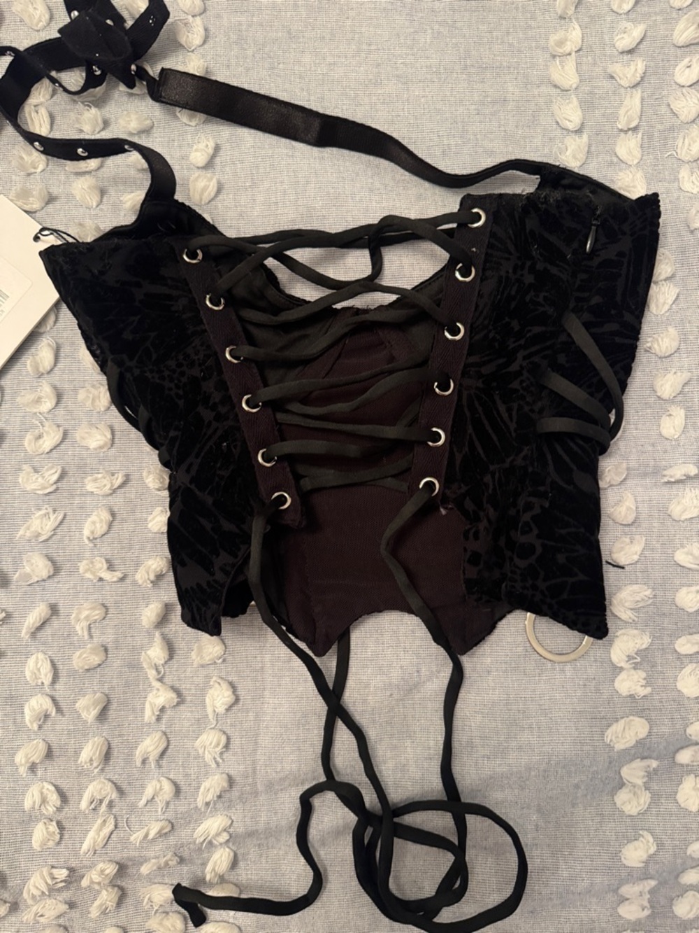 OUTCAST Black Velvet Ring-Accent Halter Corset Camisole - Picture 7 of 7